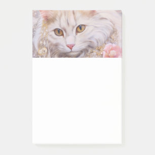 Post-it® Chat blanc élégant en or et diamants