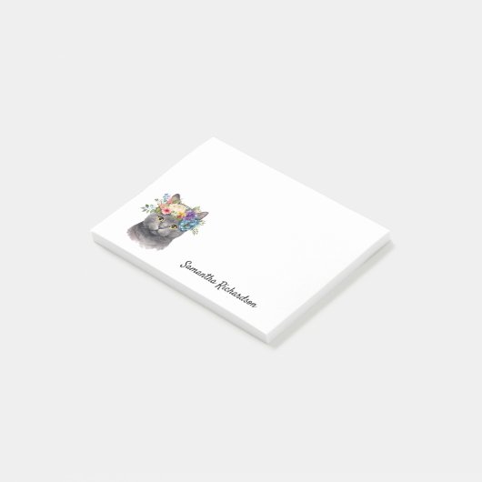 Post-it® Chat Boho personnalisé aquarelle florale (Incliné)