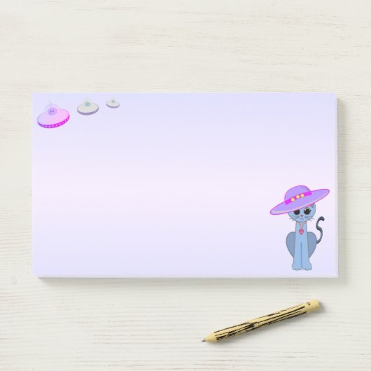 Post-it® Chat dans un Casquette et soucoupes volantes (Sur un bureau)