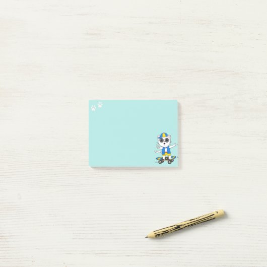 Post-it® Chat de patinage sur bleu Turquoise clair (Sur un bureau)