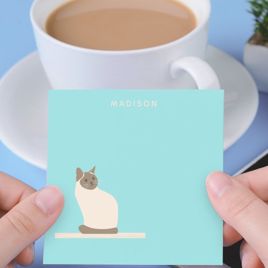 Post-it® Chat de Siamese sur Notes bleues avec nom