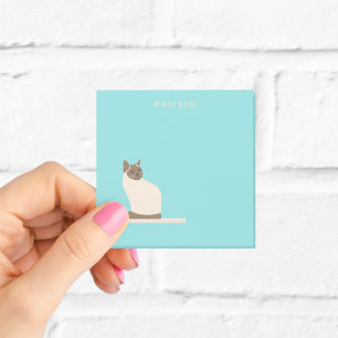 Post-it® Chat de Siamese sur Notes bleues avec nom