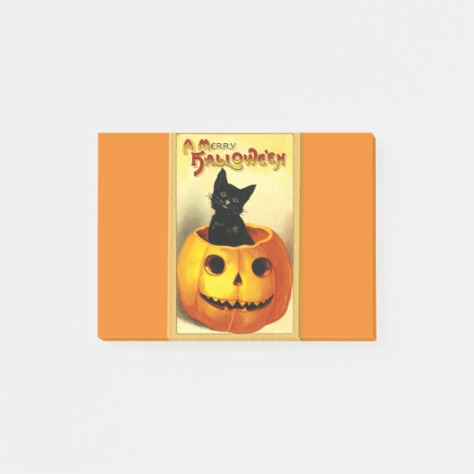 Post-it® Chat d'Halloween assis dans une citrouille lumineu (Devant)
