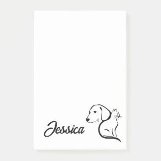Post-it® Chat et chien Kawaii en dessin linéaire