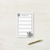 Post-it® Chat et fleurs dans des nuances de gris (Sur un bureau)