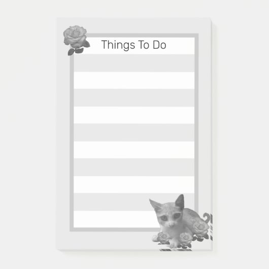 Post-it® Chat et fleurs dans des nuances de gris (Devant)