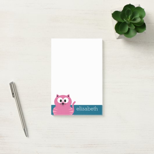 Post-it® Chat gras rose mignon - Arrière - plan bleu (Bureau)