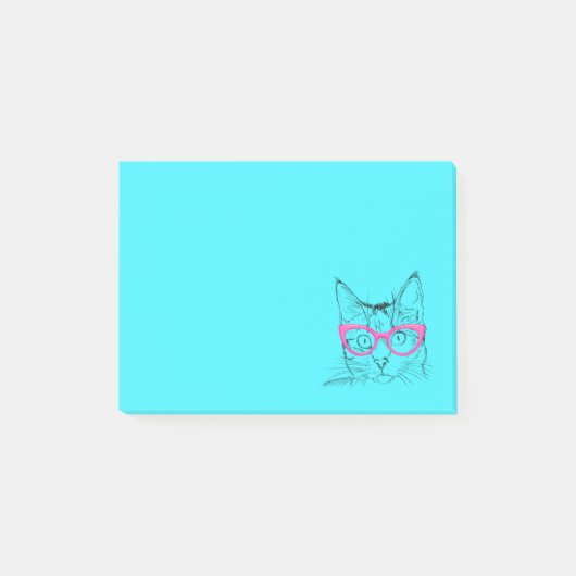 Post-it® Chat Hipster bleu et rose coloré (Devant)