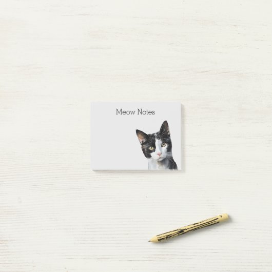 Post-it® Chat Kitty blanc gris noir (Sur un bureau)