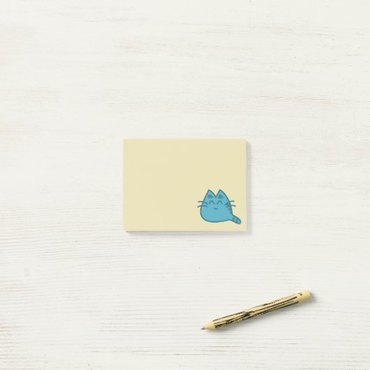 Post-it® Chat Kitty souriant bleu (Sur un bureau)