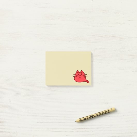 Post-it® Chat Kitty souriant rouge (Sur un bureau)