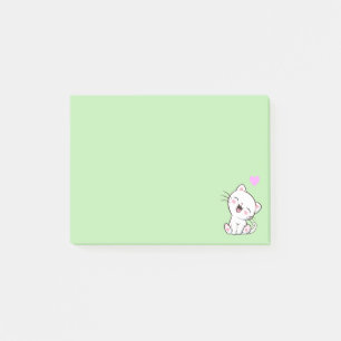 Post-it® Chat mignon et cœur sur fond vert clair