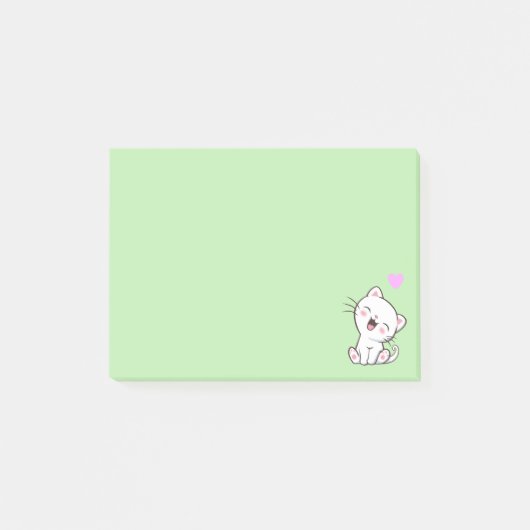Post-it® Chat mignon et cœur sur fond vert clair (Devant)
