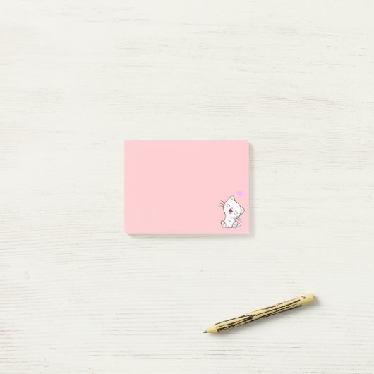 Post-it® Chat mignon et coeur sur rose (Sur un bureau)