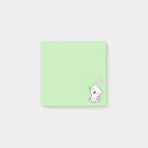 Post-it® Chat mignon et coeur sur vert clair