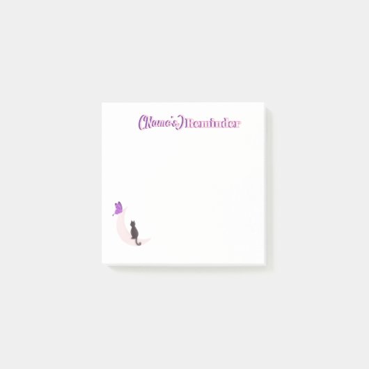 Post-it® Chat mignon Kawaii sur la Lune avec papillon viole (Devant)
