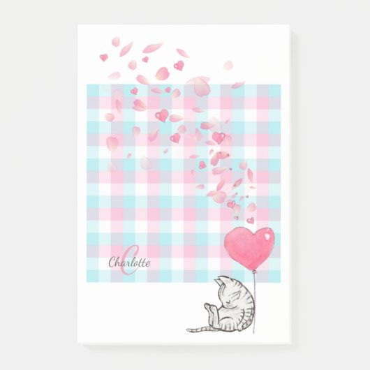 Post-it® Chat mignon Monogramme bleu rose (Devant)
