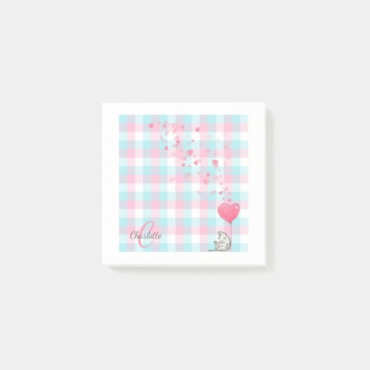Post-it® Chat mignon Monogramme bleu rose (Devant)