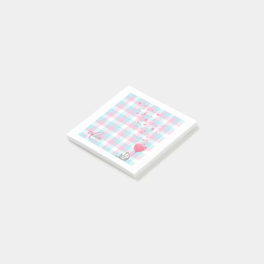 Post-it® Chat mignon Monogramme bleu rose (Incliné)