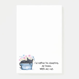 Post-it® Chat noir avec des fleurs j'aimerais mieux dormir