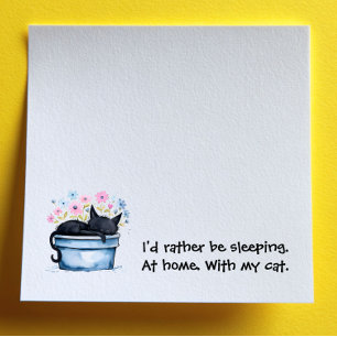Post-it® Chat noir avec des fleurs j'aimerais mieux dormir