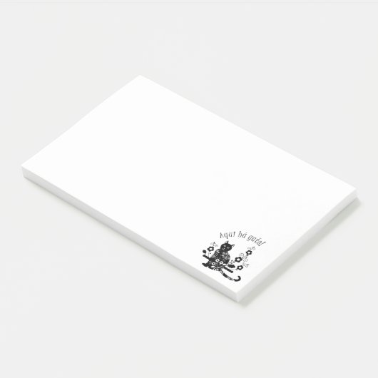 Post-it® Chat noir avec fleurs et expression portugaise (Incliné)