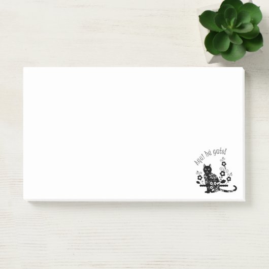 Post-it® Chat noir avec fleurs et expression portugaise (Bureau)