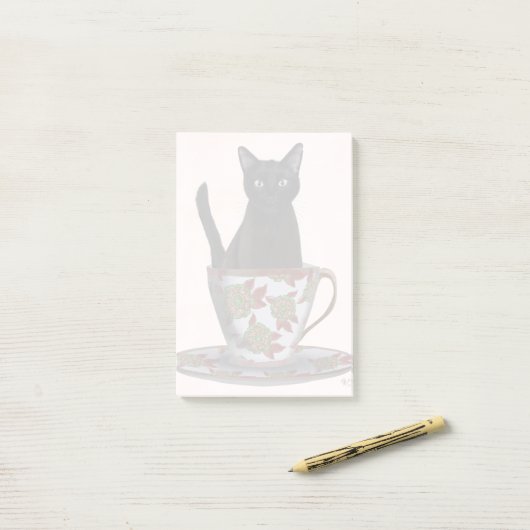 Post-it® Chat noir en Teacup (Sur un bureau)