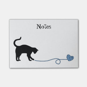 Post-it® Chat noir et fil en forme de coeur (bleus)