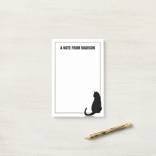 Post-it® Chat noir mignon | Ajouter Votre Nom (Sur un bureau)