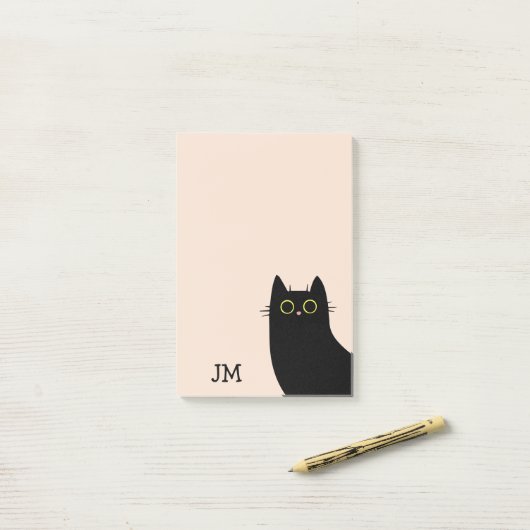 Post-it® Chat noir mignon dans le style Mid Century (Sur un bureau)