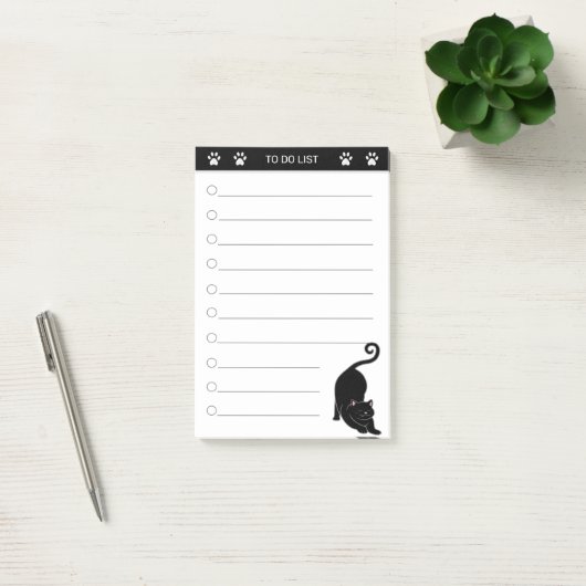 Post-it® Chat noir mignon sur notes post-it noir et blanc (Bureau)