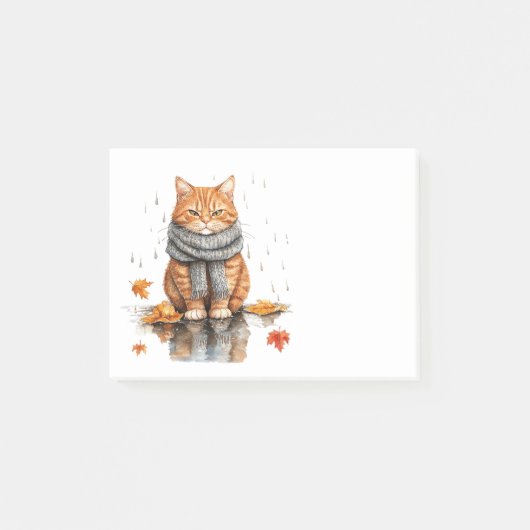 Post-it® Chat orange grincheux sous la pluie (Devant)