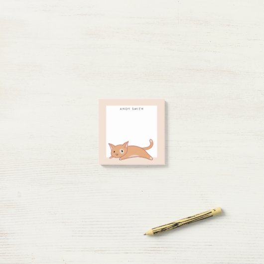 Post-it® Chat orange paresseux mignon personnalisé (Sur un bureau)