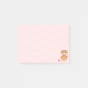 Post-it® Chaton Tabby Rousse Dessin Animé sur Fond Rose