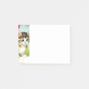 Post-it® Chaton vintage blanc et Brown avec fleurs