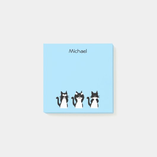 Post-it® Chats noirs blancs Trois chatons sages Bleu (Devant)