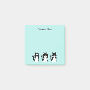 Post-it® Chats noirs et blancs Trois chats sages Aqua bleu