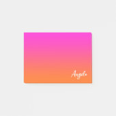 Post-it® Chaud Magenta Rose Orange Clair Ombré Nom Script (Devant)