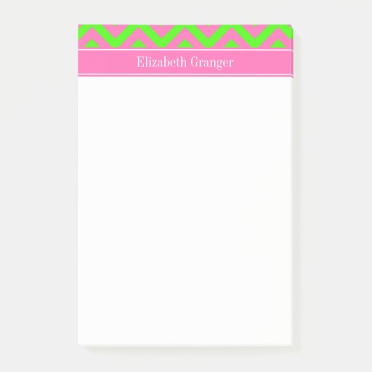 Post-it® Chaud rose #2 Lime Green LG Chevron Nom Monogramme (Devant)