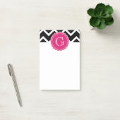 Post-it® Chaud rose Fleur Monogramme noir Chevron (Bureau)