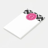 Post-it® Chaud rose Fleur Monogramme noir Chevron (Incliné)