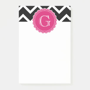 Post-it® Chaud rose Fleur Monogramme noir Chevron