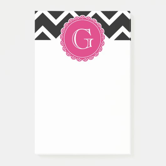 Post-it® Chaud rose Fleur Monogramme noir Chevron (Devant)