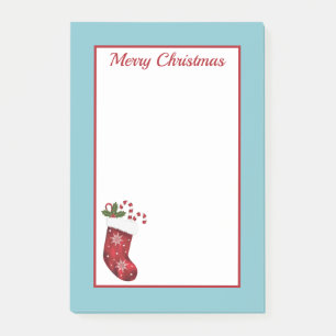 Post-it® Chaussette de Noël rouge avec texte bleu et person
