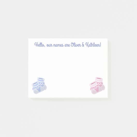 Post-it® chaussettes pour bébé rose et bleu (Devant)
