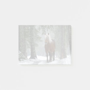 Post-it® Cheval Brown dans une forêt d'hiver avec chute de 