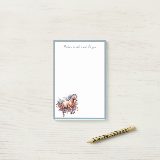 Post-it® Cheval Galloping Avec Fleur De Wreath (Sur un bureau)