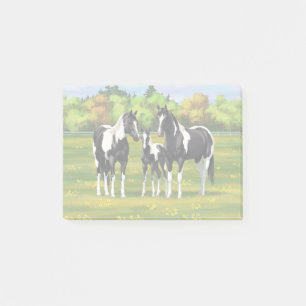 Post-it® Chevaux De Peinture De Pinto Noir En Pâturage Été
