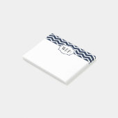 Post-it® Chevron blanc bleu de la marine à motifs monogramm (Incliné)